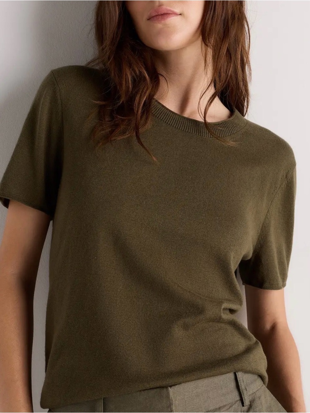 Quince Lightweight Cotton Cashmere Relaxed Sweater Tee - Olive